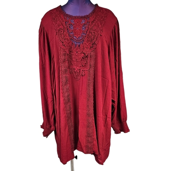 NWT Torrid Crinkle Gauze Crocheted Yoke Blouson Sleeve Top Size 6X Women's‎ Plus - Picture 2 of 11